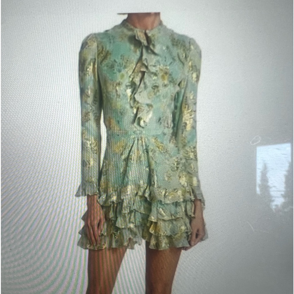 ETRO metallic leaf ruffle, mini dress never worn
